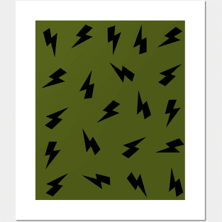 Black Lightning, Thunder, Bolts on Olive Green iPhone Case Posters and Art